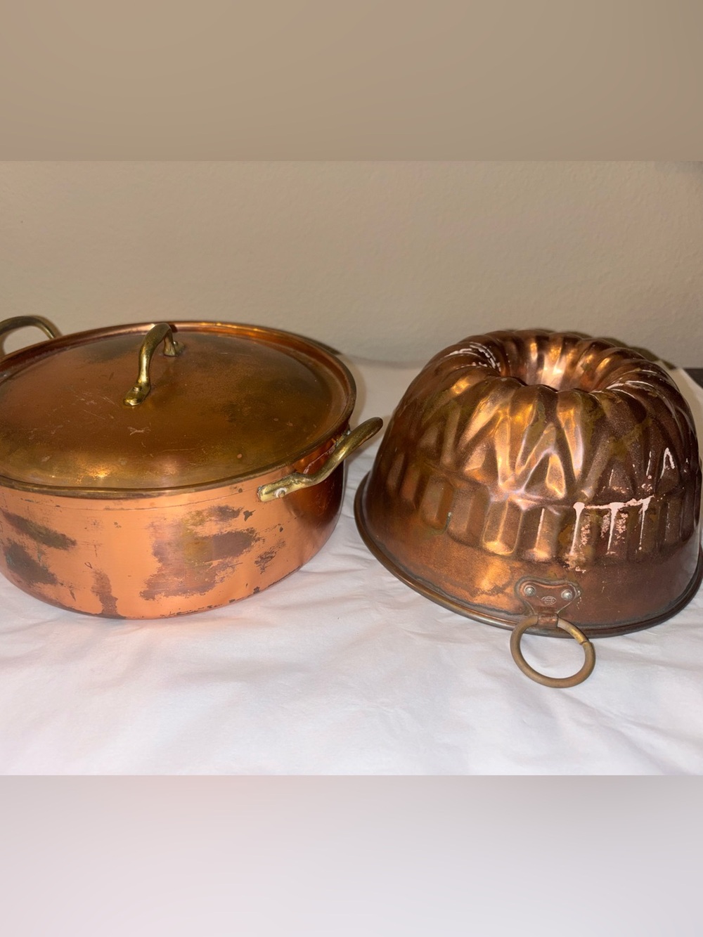 Copper Dutch Oven Pot Tagus Portugal with Lid and unbranded Bundt Cake Pan Mold